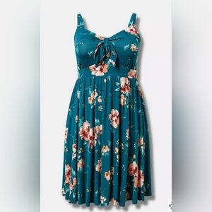 Torrid Teal Dress with Pink Floral Design